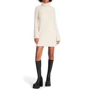 Steve Madden Abbey Ribbed Sweater Dress XS Oatmeal Cozy Winter Mini